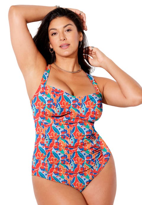 Ruched Twist Front One Piece Swimsuit (Plus Available)