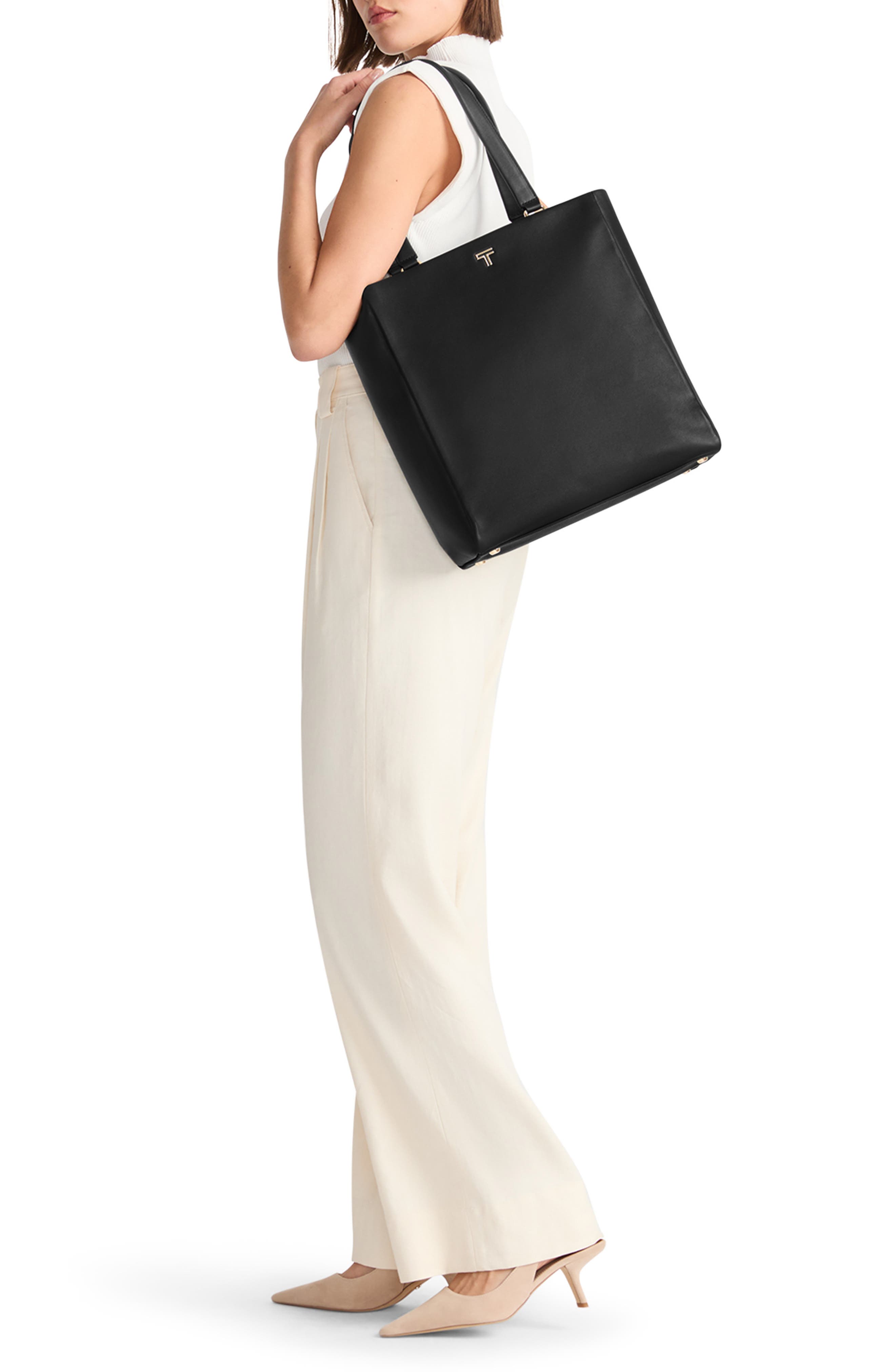 TUMI Vail North/South Leather Tote, Alternate, color, Black/ Light Gold