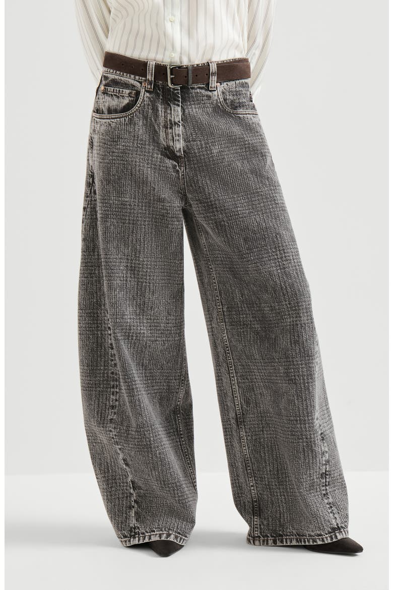 Prince of Wales denim wide trousers with monili, Main, color, Dark Grey