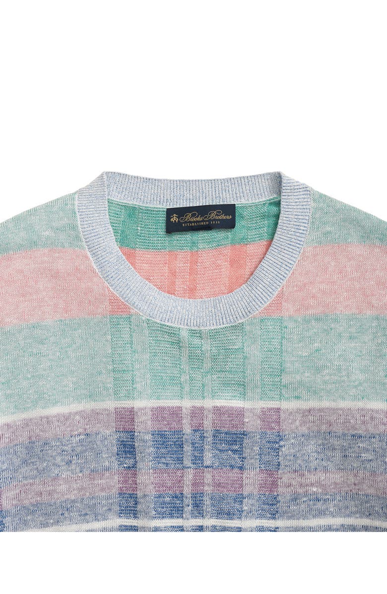 Brooks Brothers Madras Plaid Linen Crewneck Sweater, Alternate, color, 