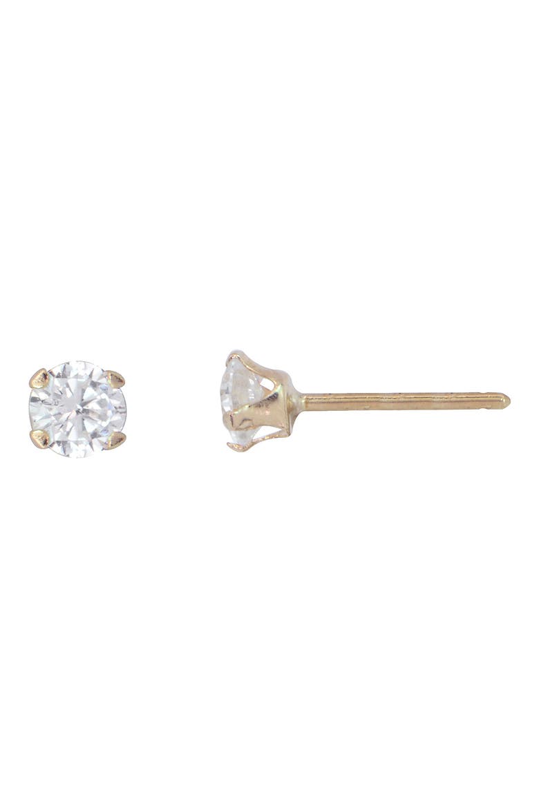 14K Yellow Gold CZ 6mm Stud Earrings, Main, color, CLEAR