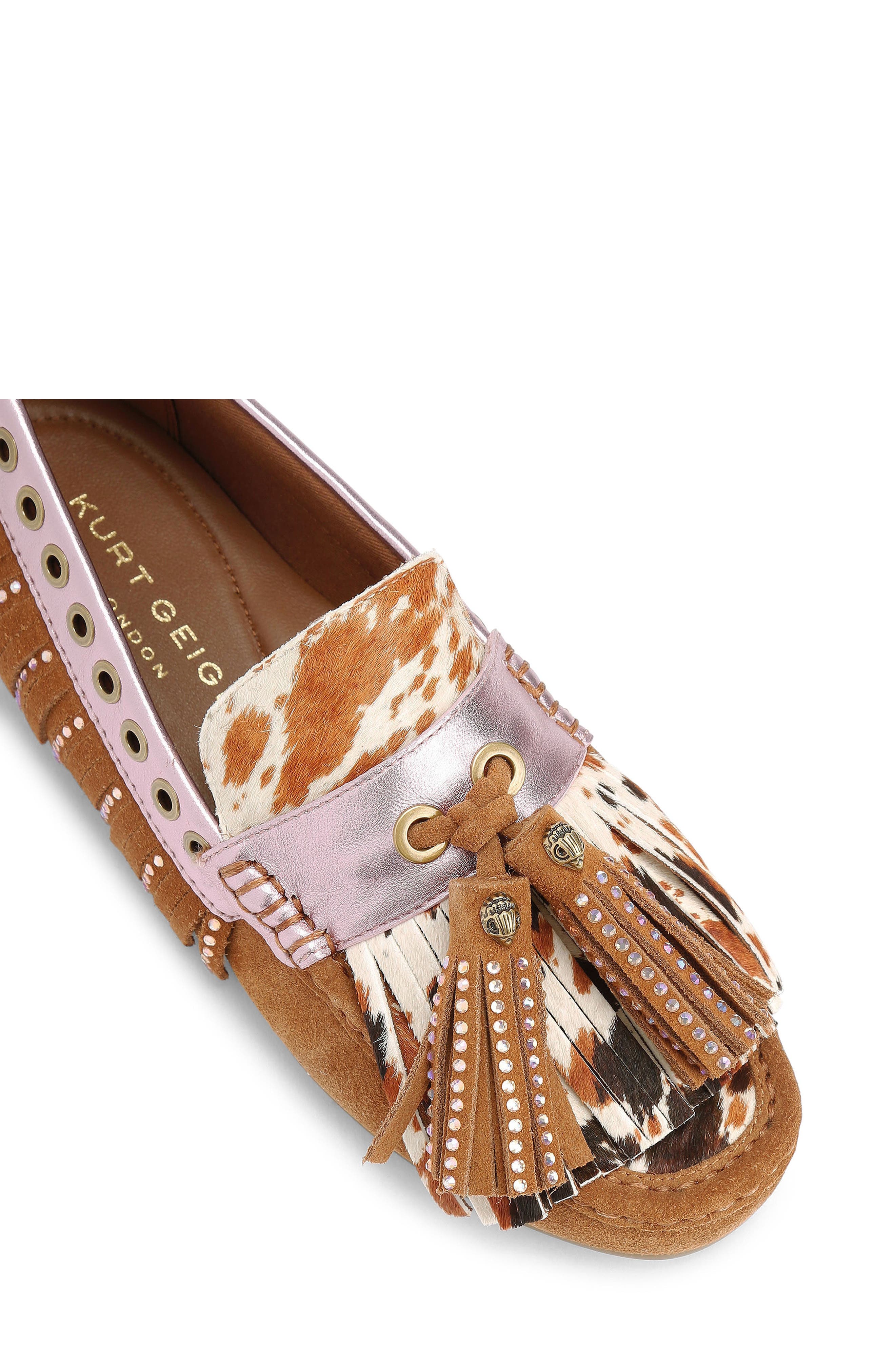 Kurt Geiger London Genuine Calf Hair Tassel Fringe Loafer, Alternate, color, Open Brown