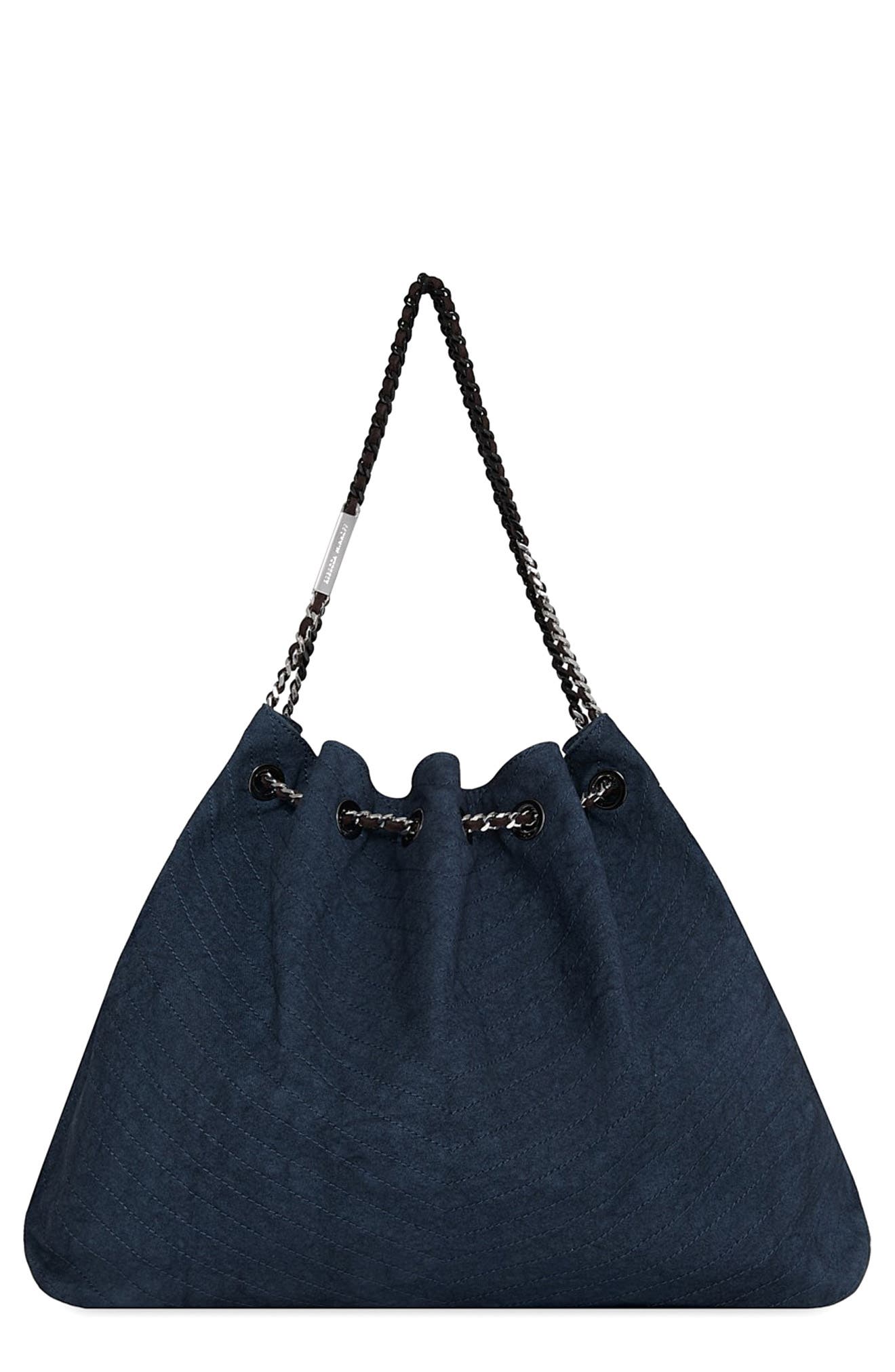 Rebecca Minkoff Chevron Stitch Slouchy Leather Tote, Main, color, Blue Denim/ Fondant