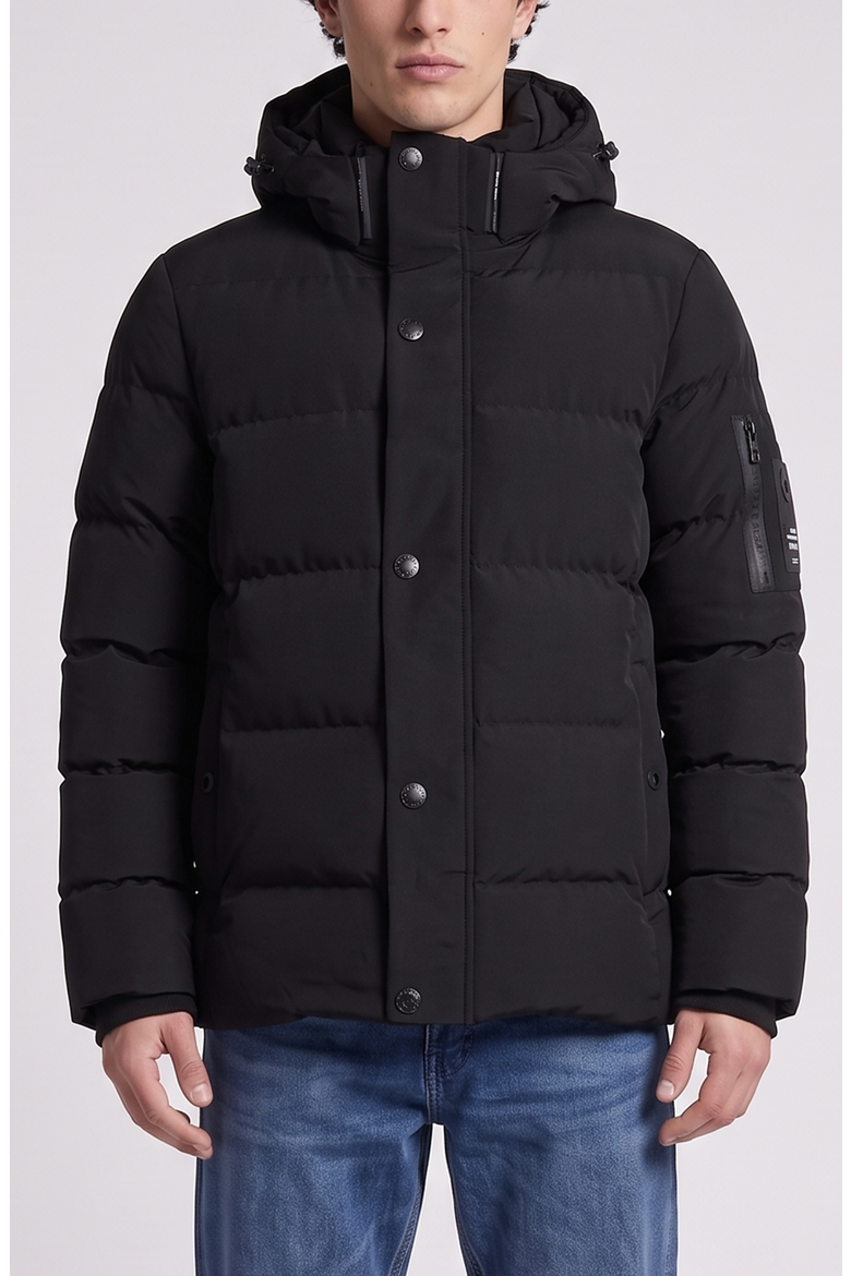 Hooded Puffer Jacket with Sleeve Pocket, Main, color, Black