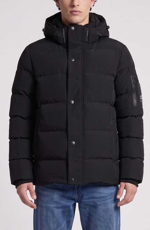 Hooded Puffer Jacket with Sleeve Pocket