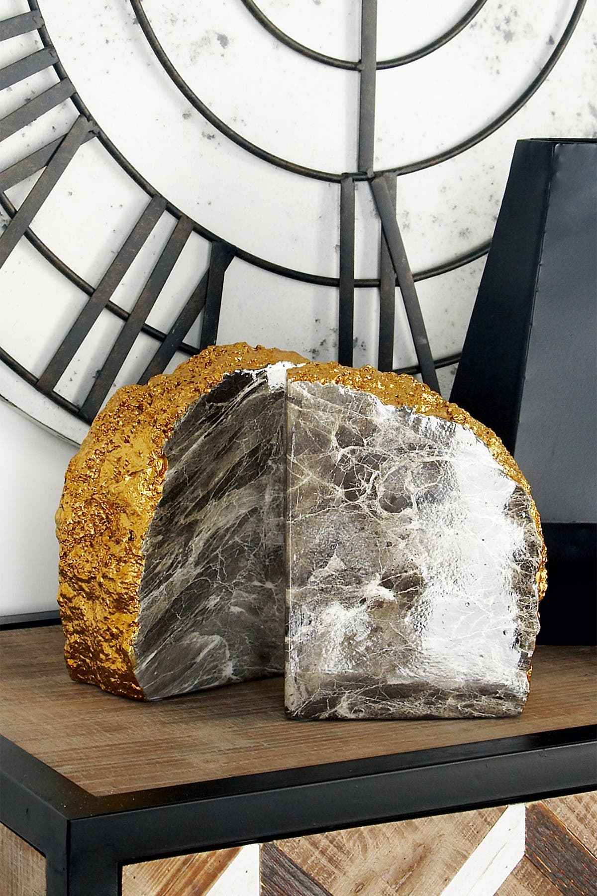 COSMO BY COSMOPOLITAN Gray Polystone Geode Bookend with Goldtone Detail - Set of 2