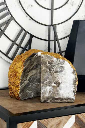 COSMO BY COSMOPOLITAN Gray Polystone Geode Bookend with Goldtone Detail - Set of 2