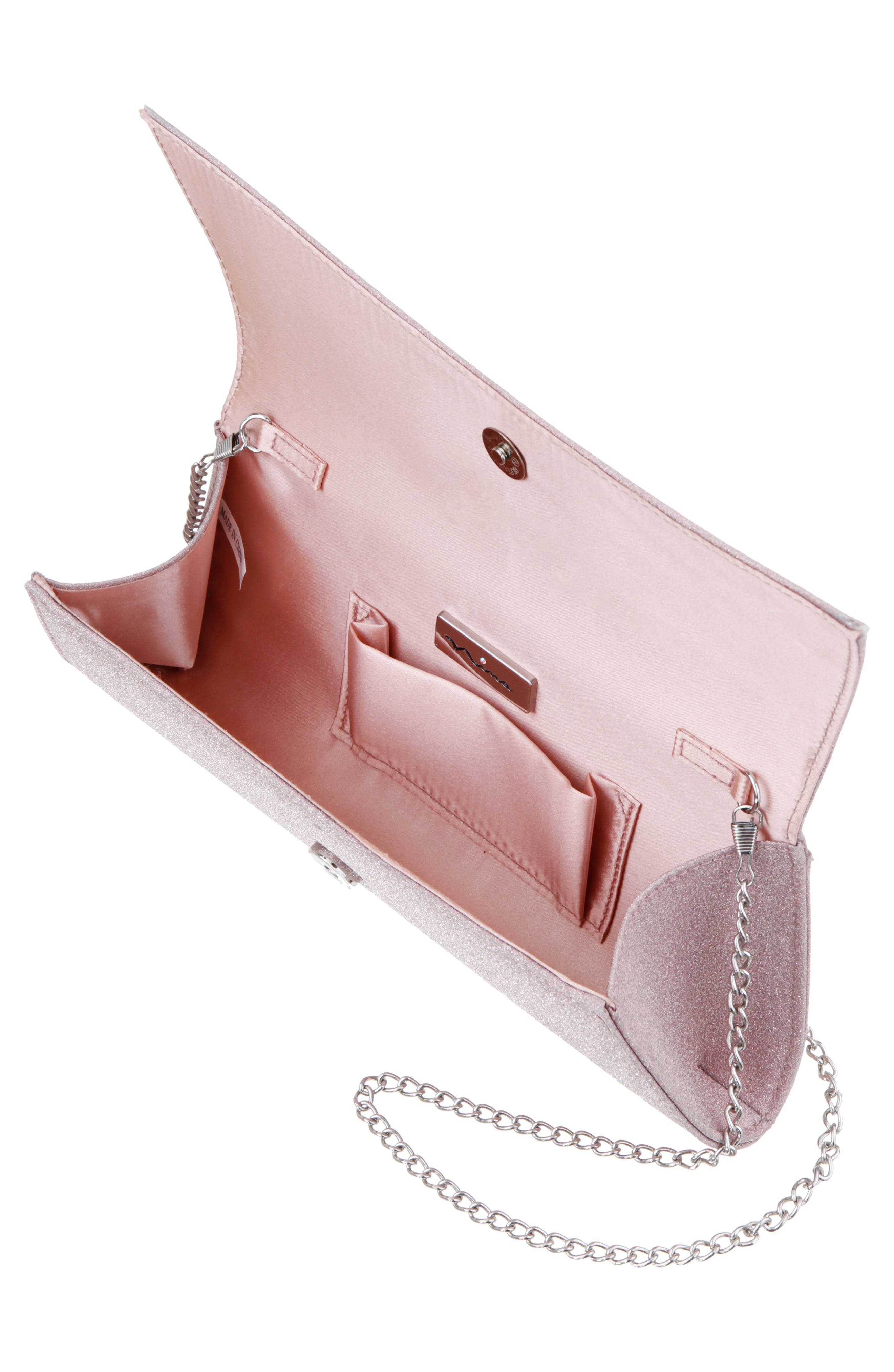 Zoey Metallic Clutch, Alternate, color, ICY PINK