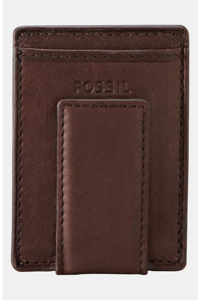 'Ingram' Leather Magnetic Money Clip Card Case, Main, color, BROWN