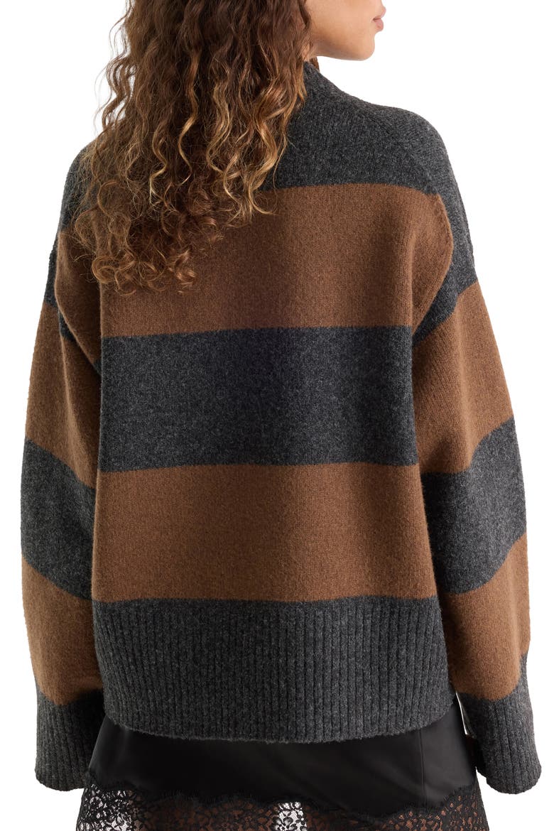 The Oversized Crewneck Sweater, Alternate, color, CHARCOAL BROWN STRIPE