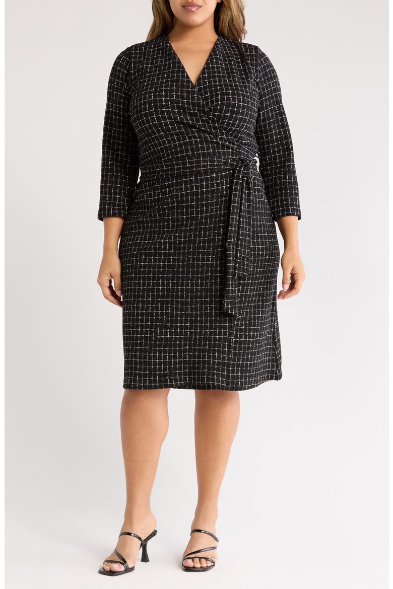 Plaid Long Sleeve Wrap Dress, Main, color, BLACK
