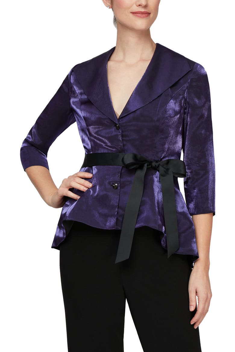 Three Quarter Sleeve Velvet Blouse, Main, color, PURPLE