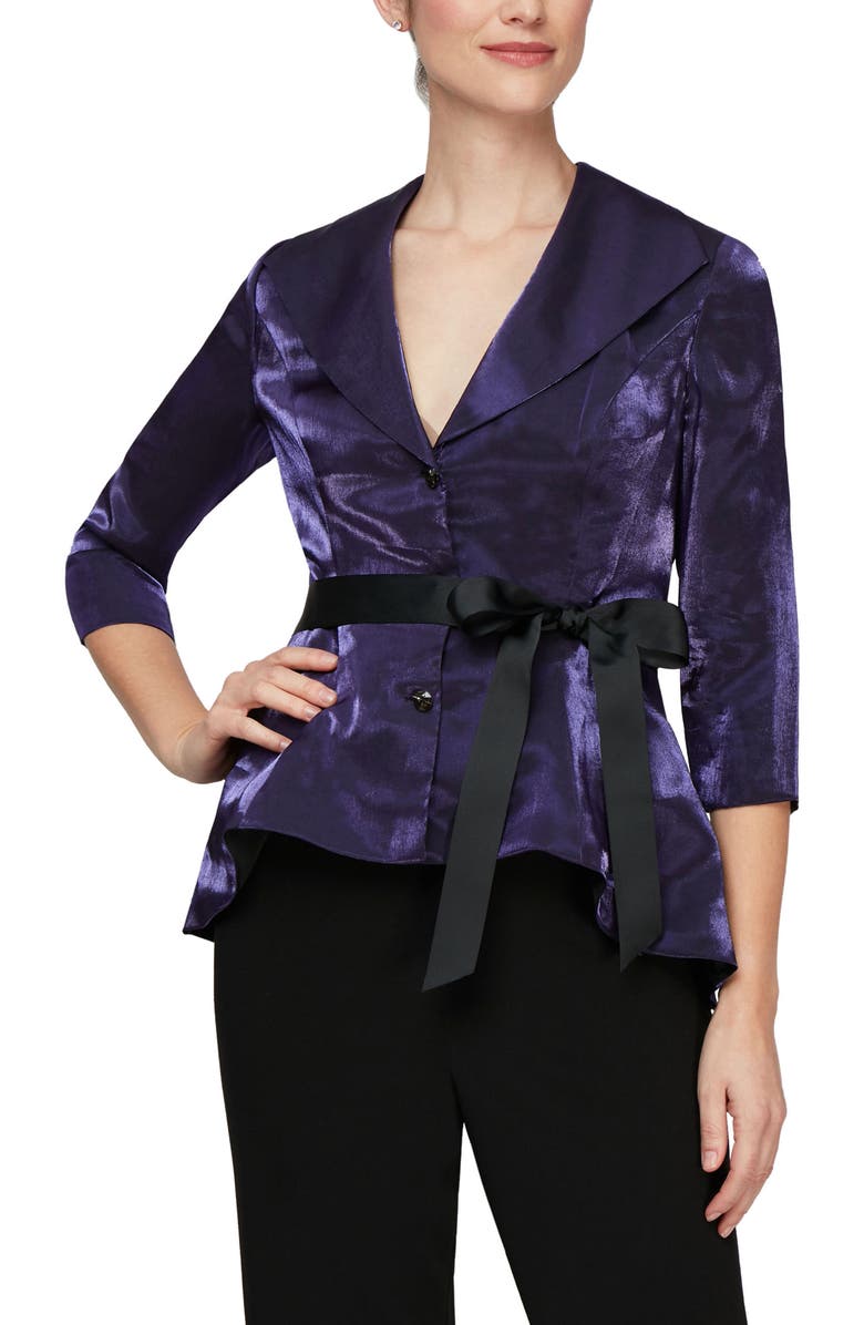 Alex Evenings Three Quarter Sleeve Velvet Blouse, Main, color,
