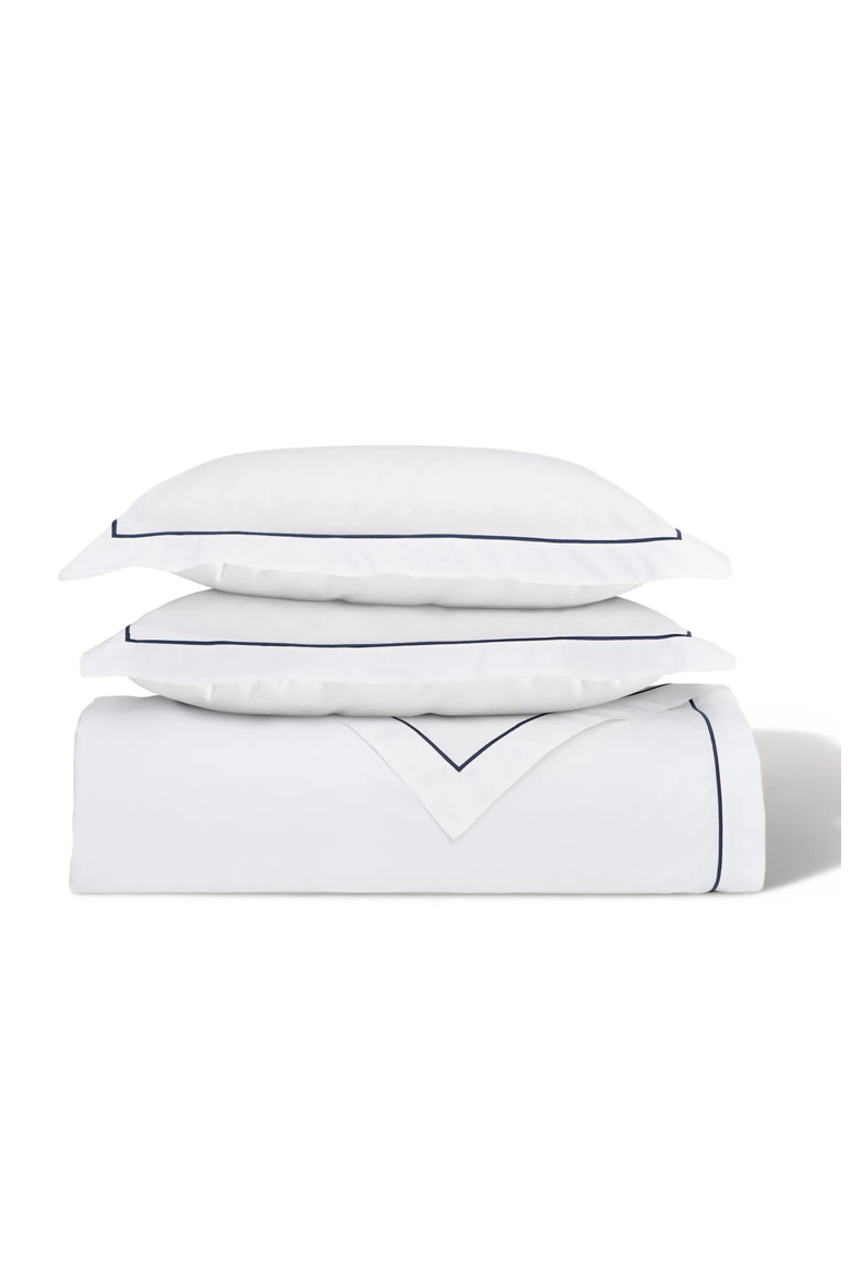 Heirloom Organic Percale Duvet Cover, Main, color, White/Navy - Queen