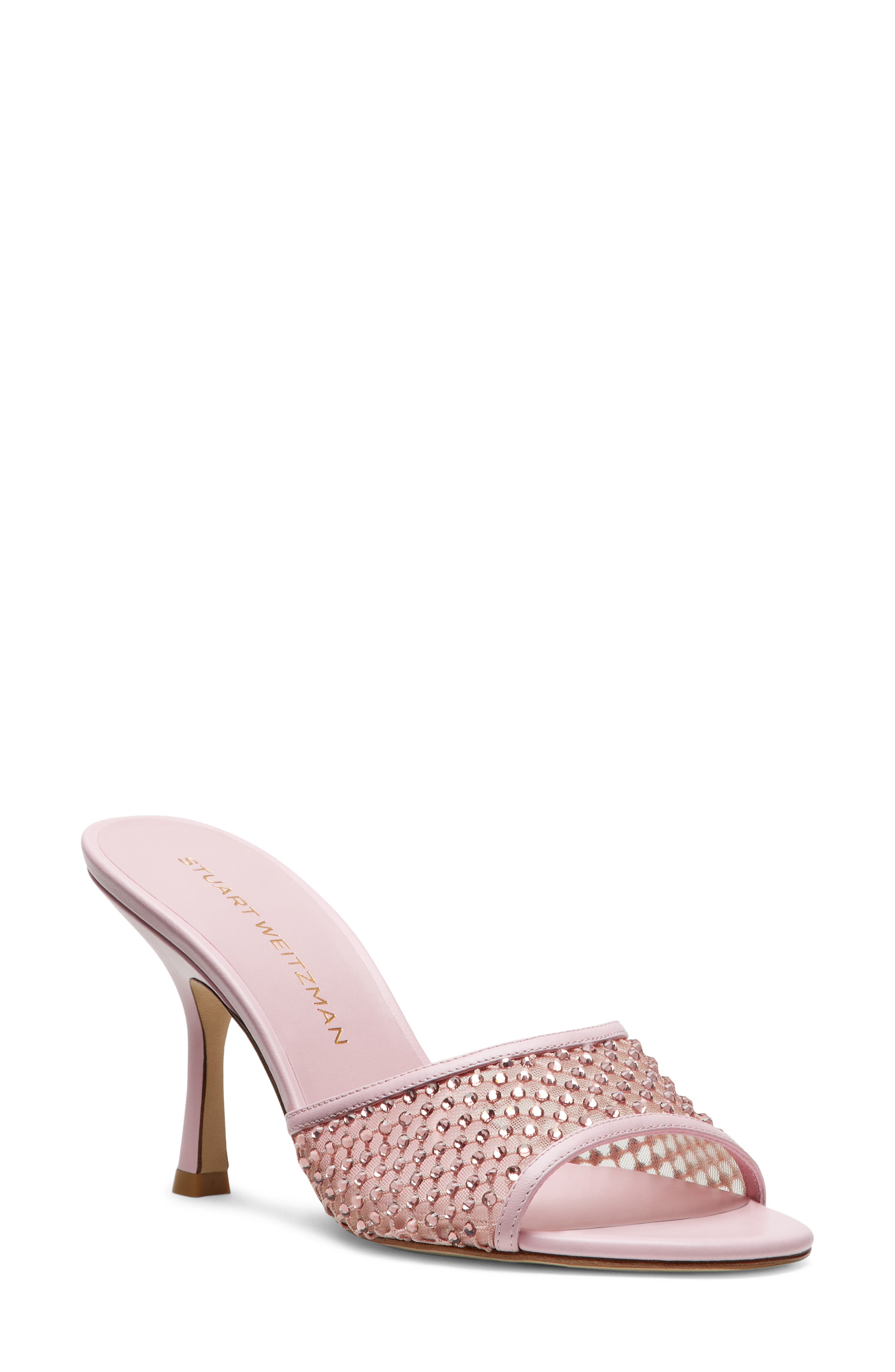 Stuart Weitzman Bareitall Shine Mesh Sandal, Main, color, Pink Marshmallow