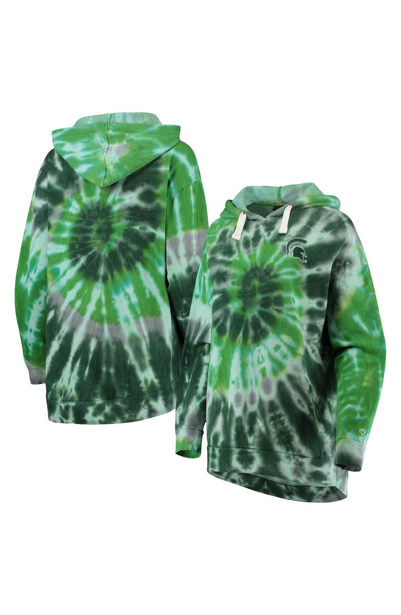 COLOSSEUM Women's Colosseum Green Michigan State Spartans Slow Ride Spiral Tie-Dye Oversized Pullover Hoodie, Main, color, 