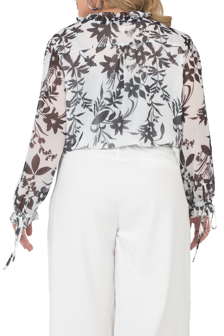 Standard & Practices Tie Neck Chiffon Top, Alternate, color, BLACK WHITE FLORAL