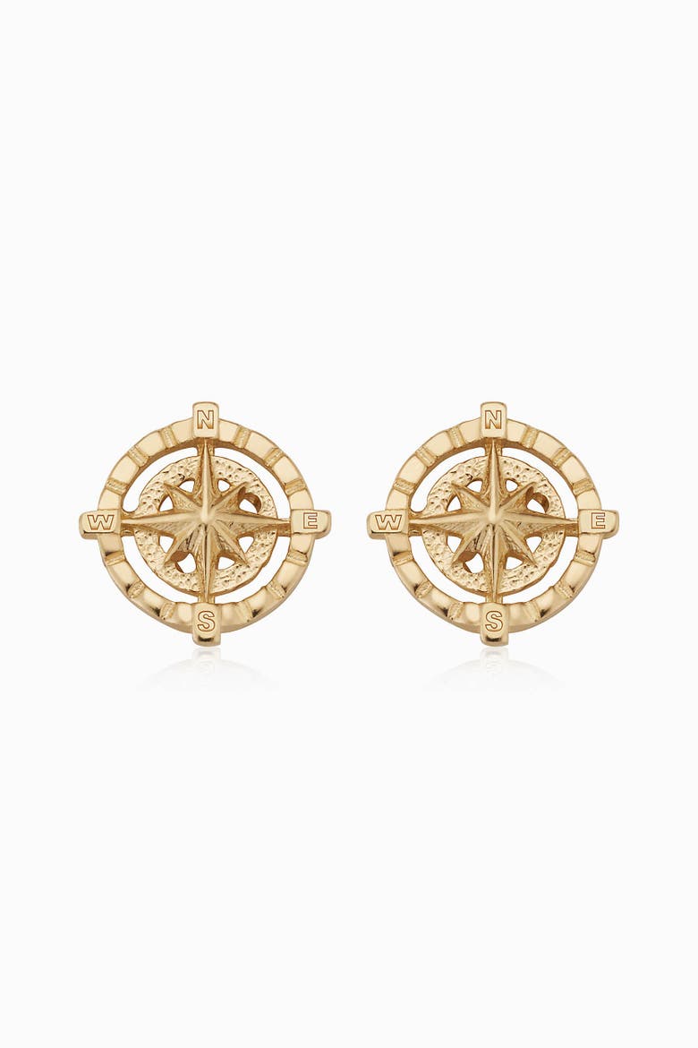 14K Yellow Gold Compass Rose Studs, Main, color, Yellow Gold