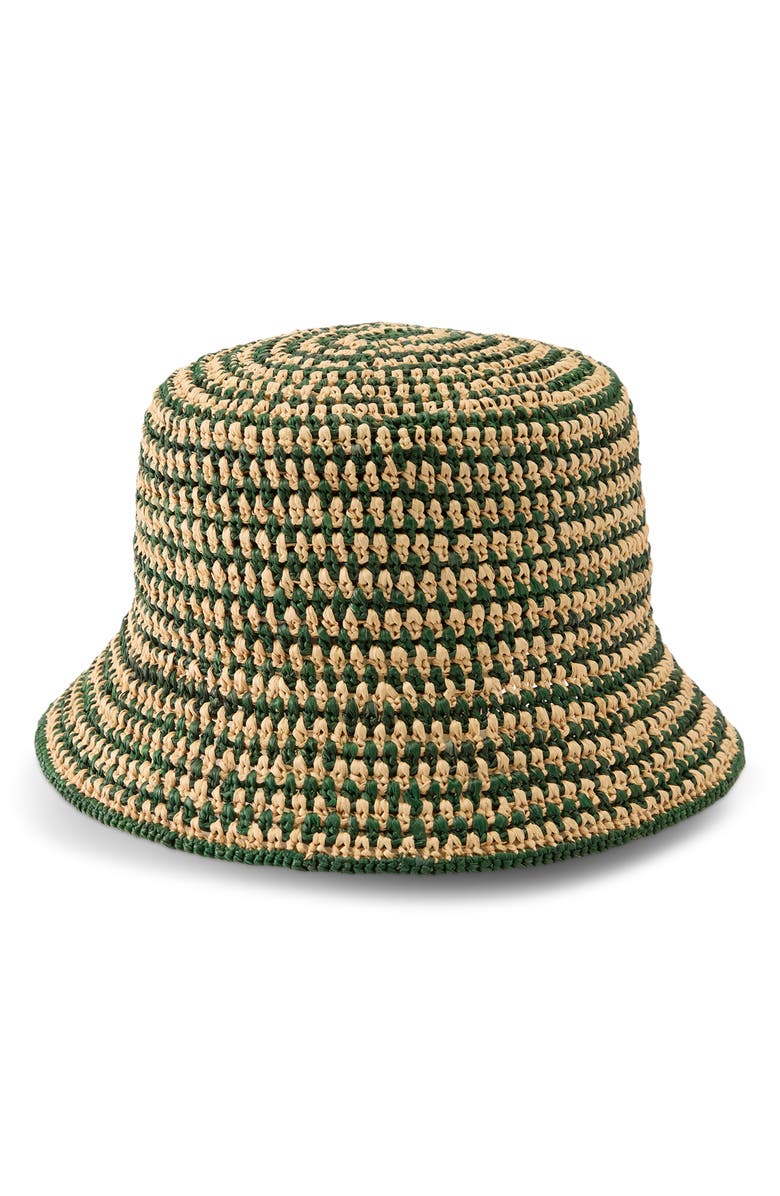 Helen Kaminski Shashika Raffia Crochet Bucket Hat, Alternate, color, Natural/ Emerald
