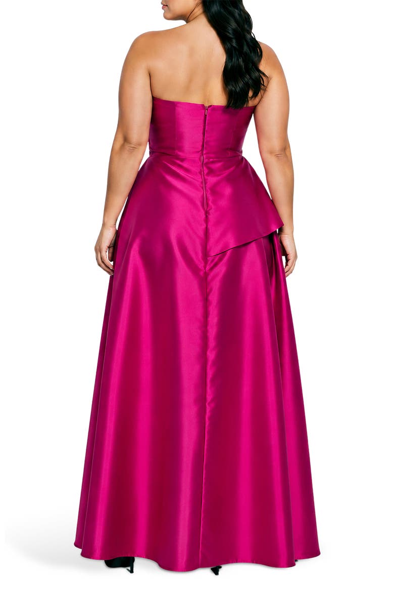 Bow Strapless Mikado Gown, Alternate, color, FUCHSIA