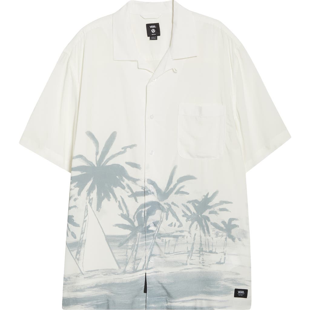 Vans Creswell Palm Tree Print Camp Shirt In White