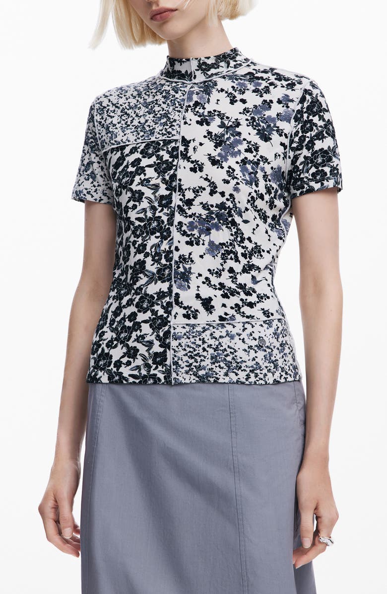 Desigual Patchy Floral Mock Neck T-Shirt, Main, color,