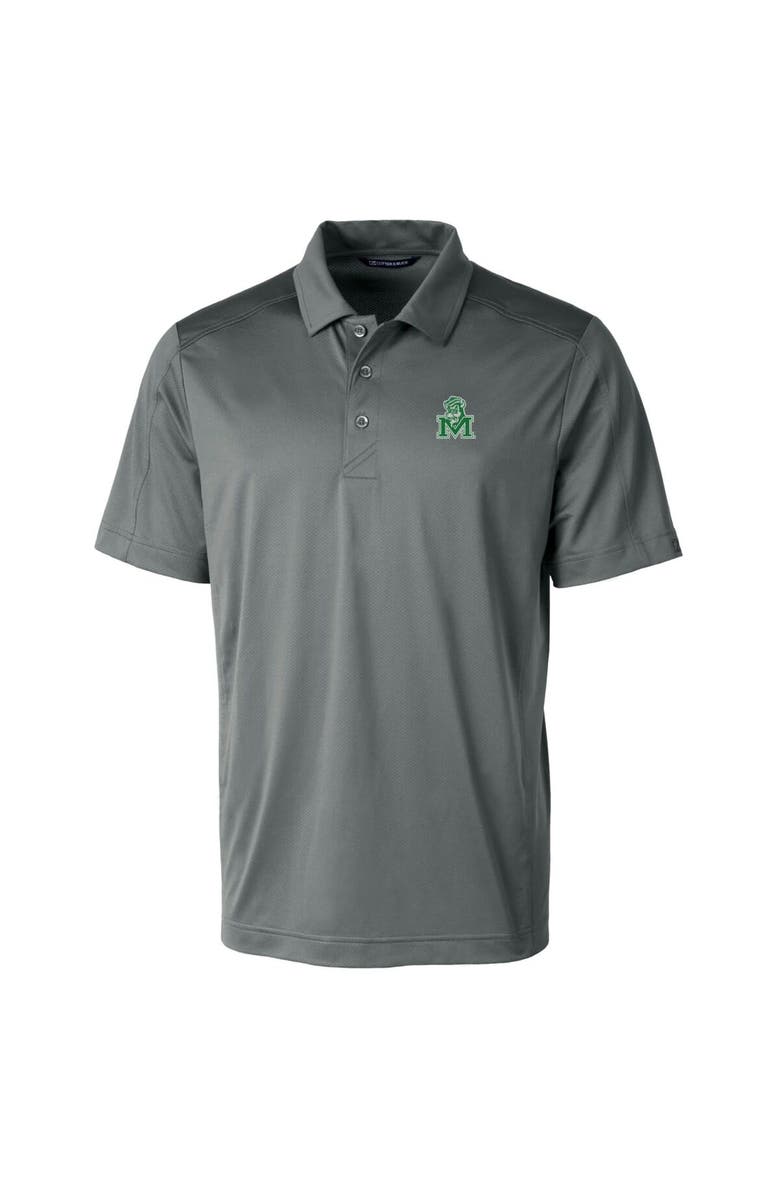 Cutter & Buck Steel Marshall Thundering Herd Primary Team Logo Prospect Textured Stretch Polo, Alternate, color, Steel