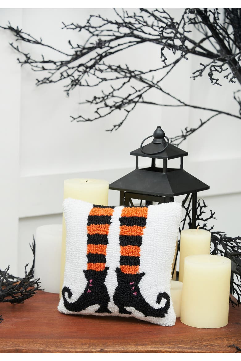 Witch Shoes Halloween Hooked Small/Petite Accent Pillow, 8" x 8", Alternate, color, White