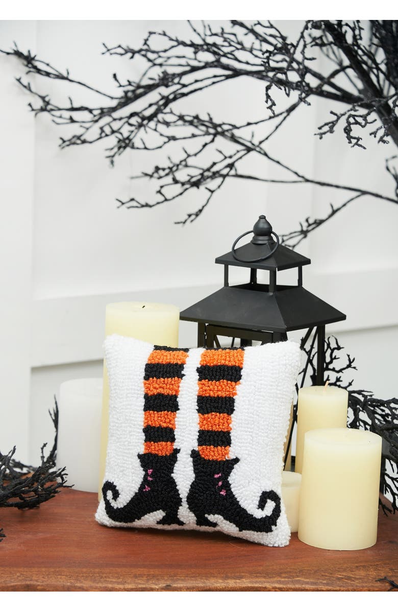 C&F Home Witch Shoes Halloween Hooked Small/Petite Accent Pillow, 8" x 8", Alternate, color, White
