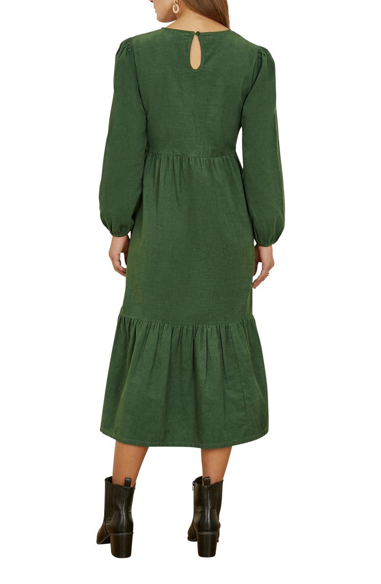 Yumi Long Sleeve Embroidered Midi Dress, Alternate, color, Green