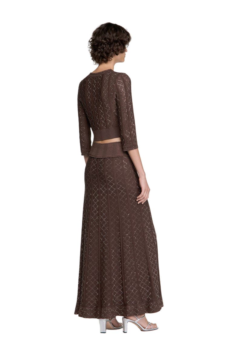 Long rhinestone knit skirt, Alternate, color, Brown