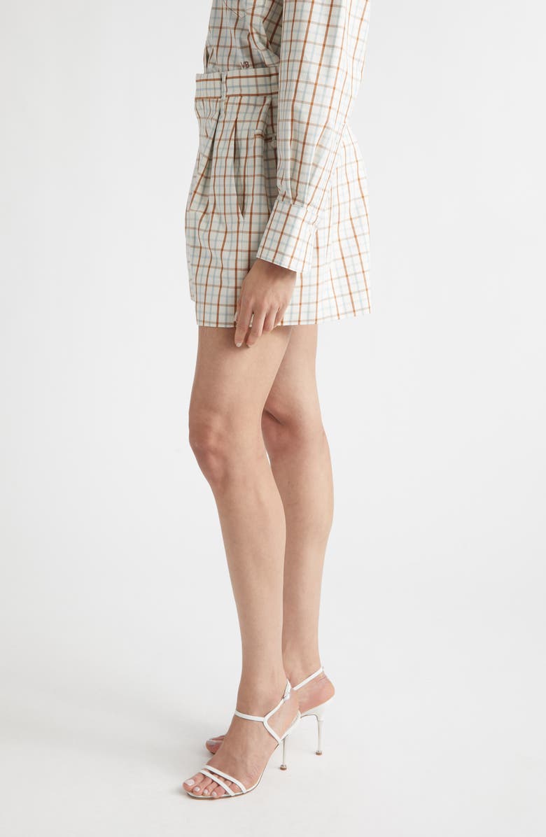 Victoria Beckham Check Pleated Cotton Wide Leg Shorts, Alternate, color, Multi / White Check