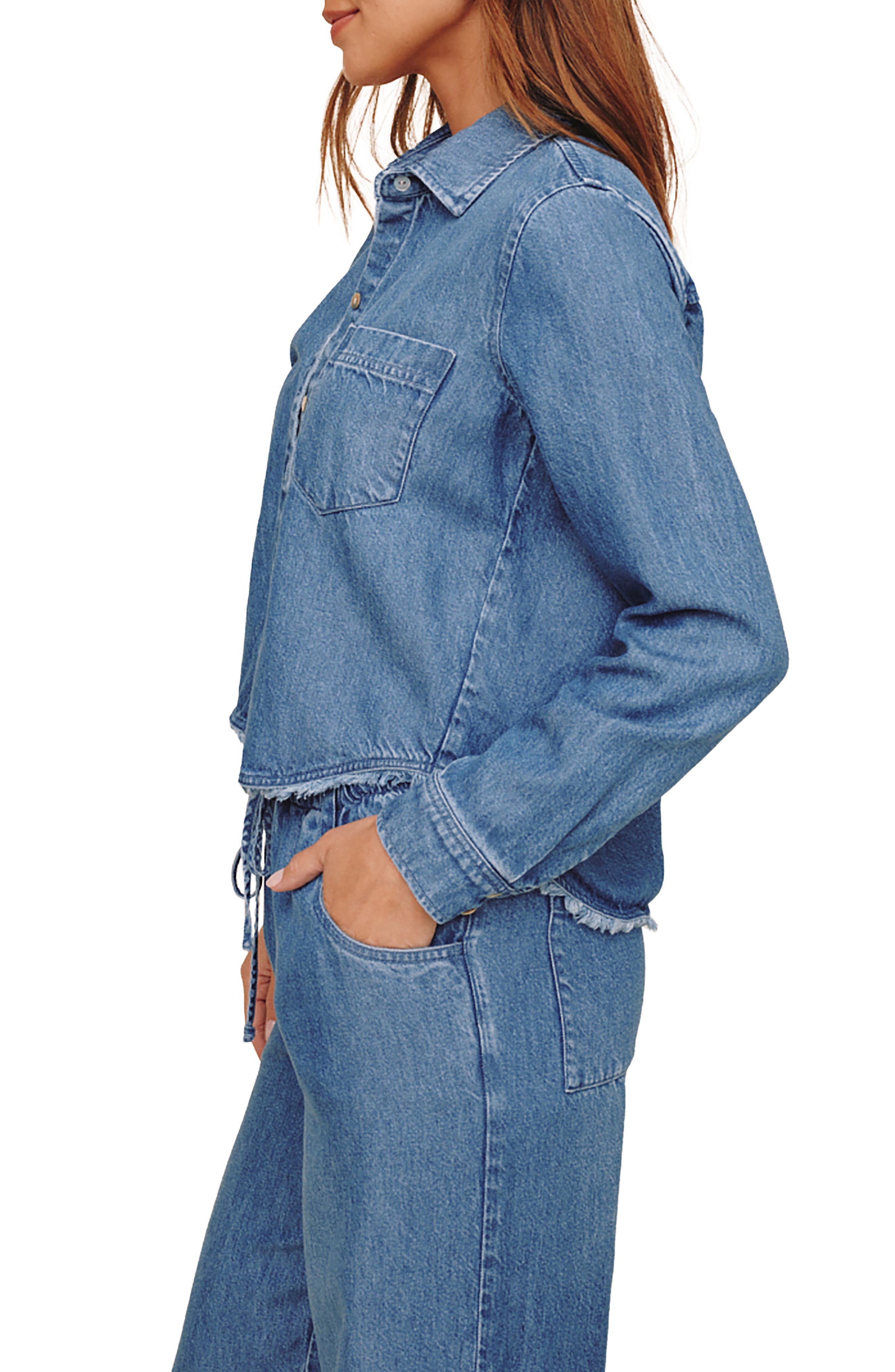 Bella Dahl Fray Hem Crop Denim Shirt (Women) | Nordstrom