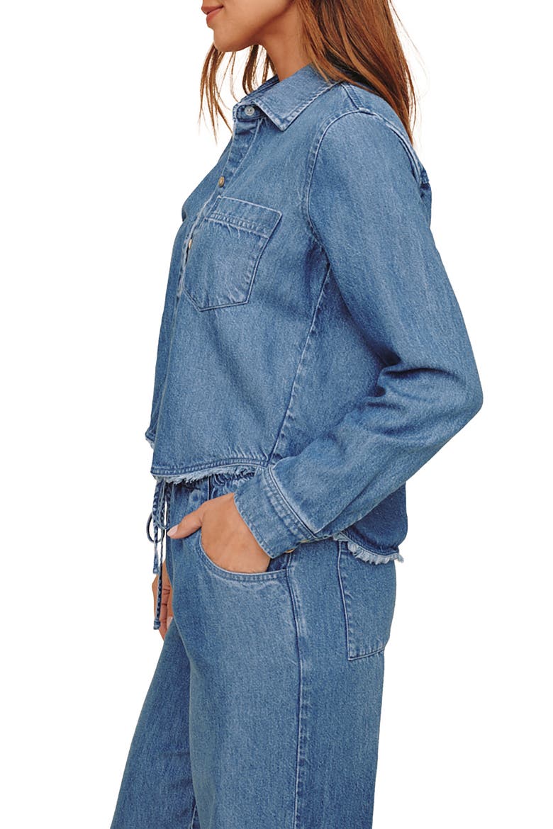 Fray Hem Crop Denim Shirt, Alternate, color, INDIGO MIST WASH