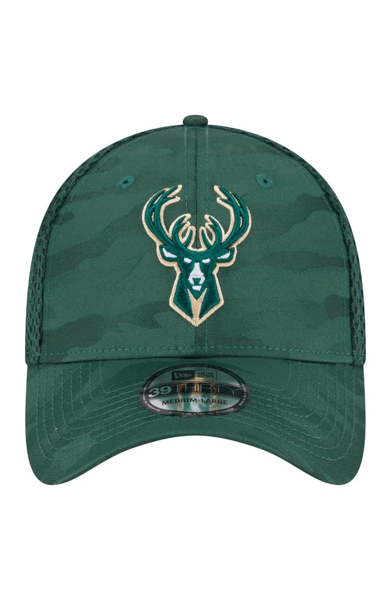 New Era Men's New Era Hunter Green Milwaukee Bucks Subtle Camo 39THIRTY Flex Hat, Alternate, color, Hunter Green