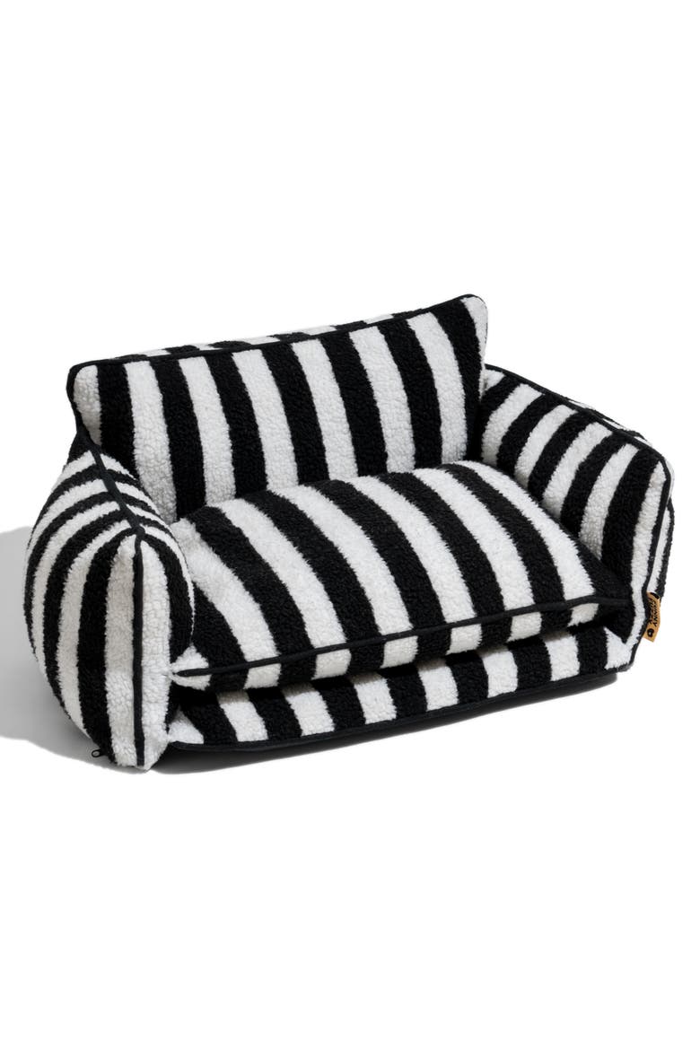 Striped Faux Lambswool Double Layer Pet Sofa Bed, Main, color, Black