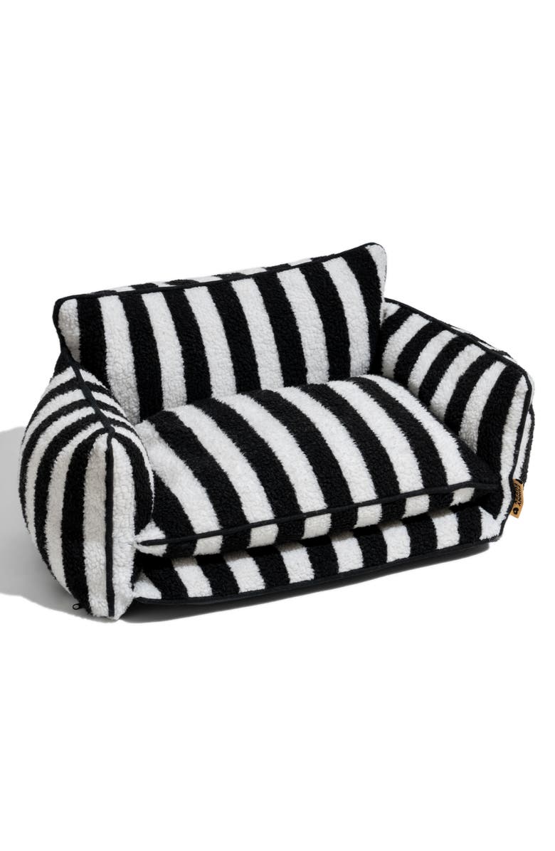 FunnyFuzzy Striped Faux Lambswool Double Layer Pet Sofa Bed, Main, color, Black
