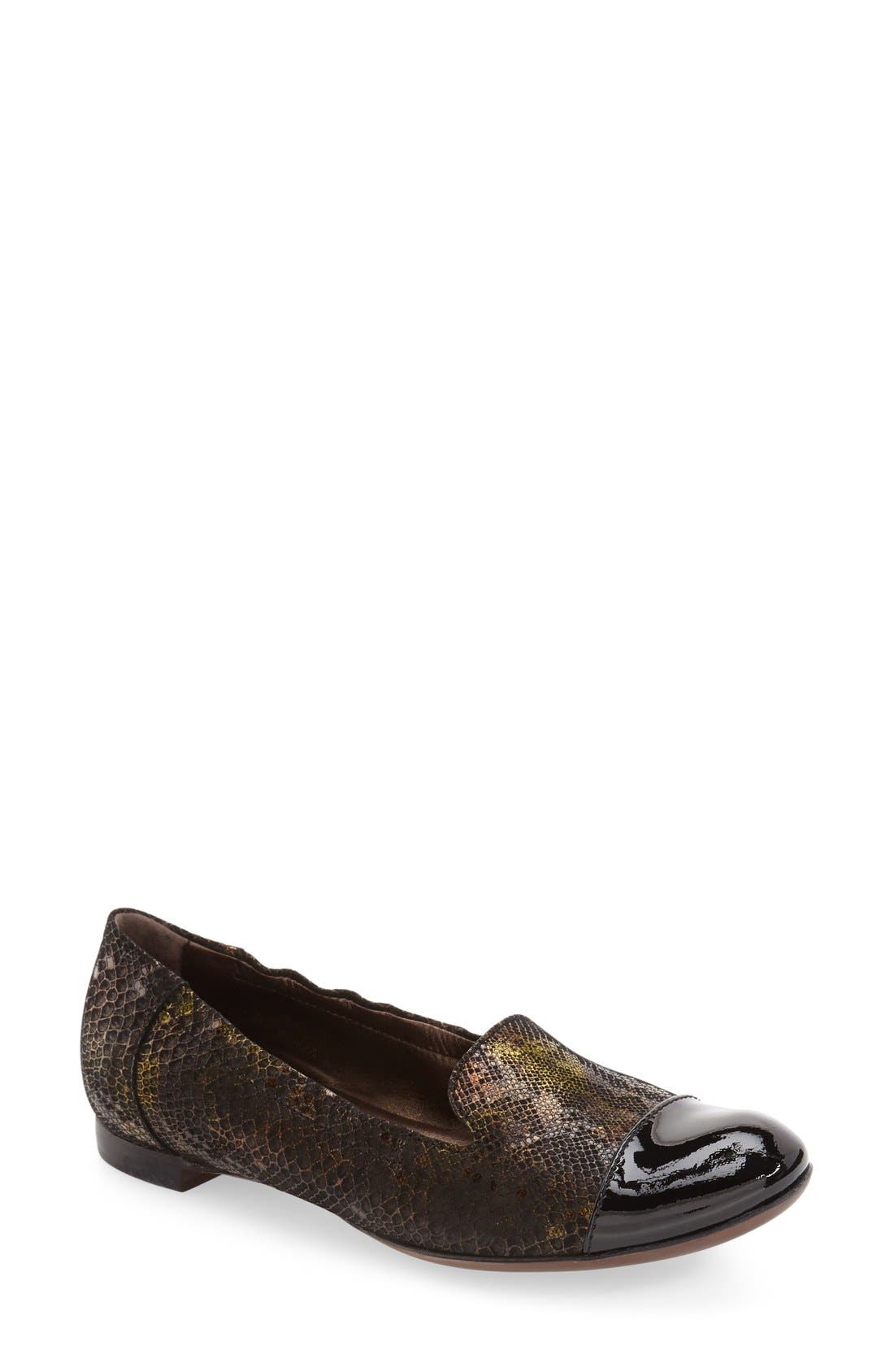 Cap Toe Smoking Flat, Main, color, BRONZE SNAKE PRINT LEATHER