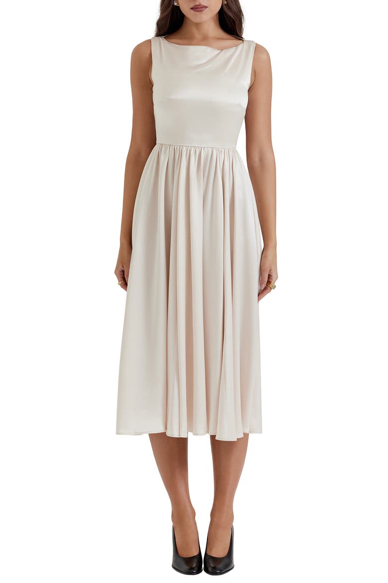 Shayla Satin Midi Cocktail Dress, Main, color, VINTAGE CREAM