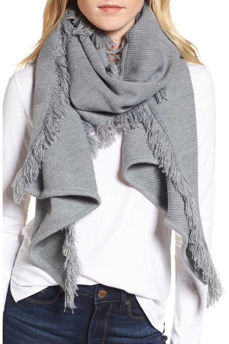 Garter Stripe Stitch Blanket Scarf, Main, color, HEATHER GRAY