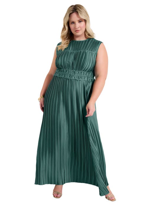 Boatneck Plisse Cap-Sleeve Maxi Dress (Plus Available)