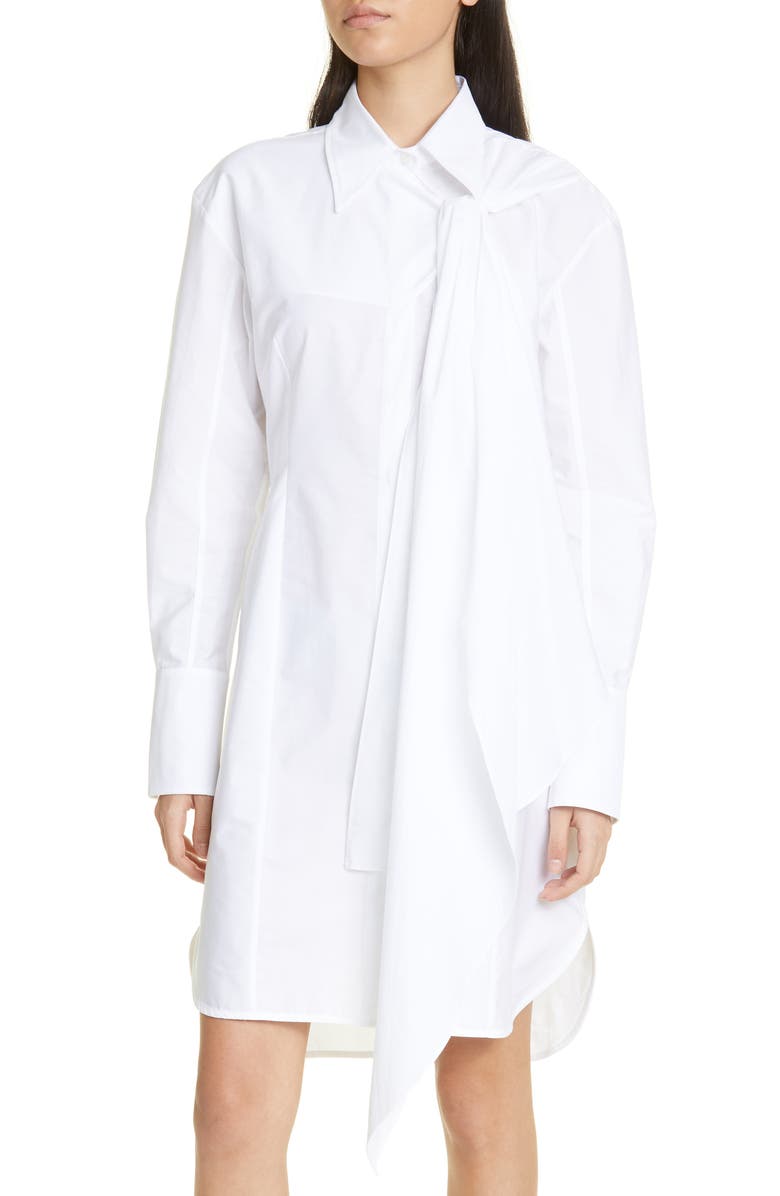 Victoria Beckham Tie Detail Organic Cotton Poplin Shirtdress, Alternate, color, 