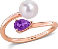 DELMAR Cultured Pearl & Semiprecious Stone Crossover Ring
