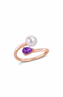 DELMAR Cultured Pearl & Semiprecious Stone Crossover Ring