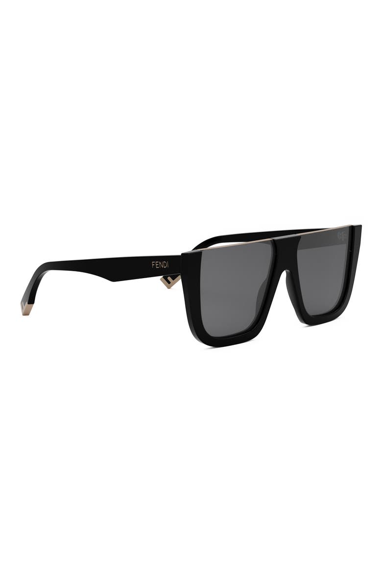 'Fendi Way Flat Top Sunglasses, Alternate, color, SHINY BLACK / SMOKE