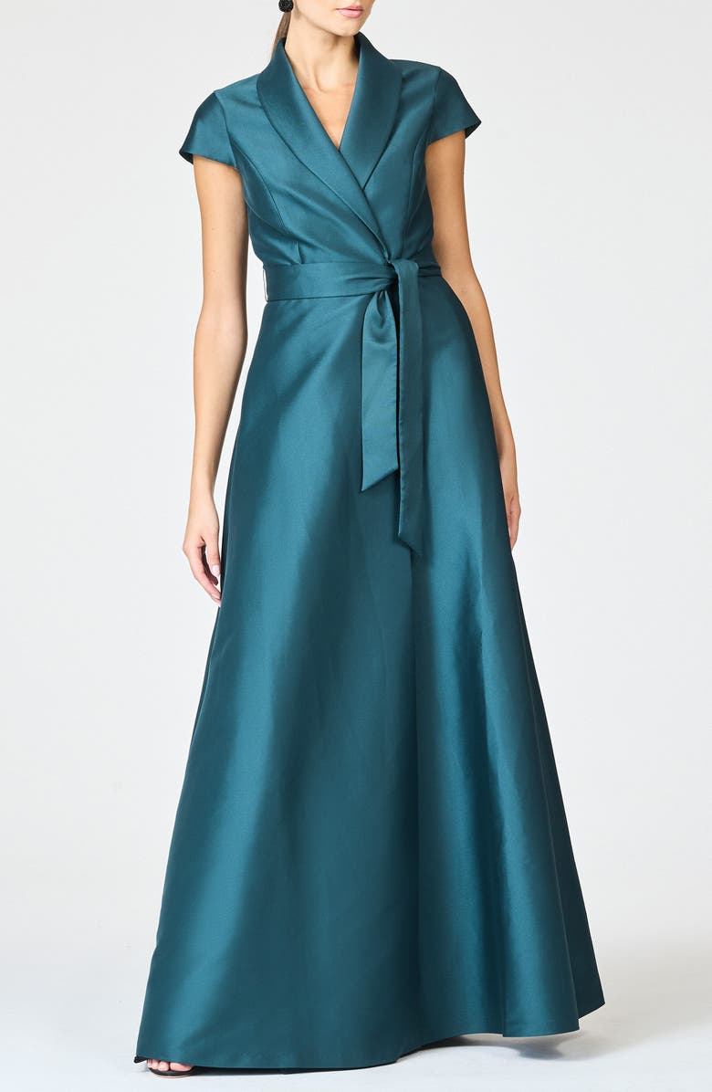 Sachin & Babi Etienne A-Line Satin Gown, Main, color, Forest Green