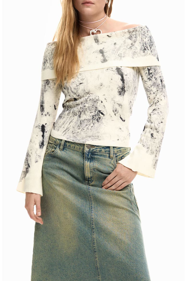 Abstract Print Off the Shoulder Sweater, Main, color, ANTHRACITE GRAY