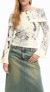 Desigual Abstract Print Off the Shoulder Sweater
