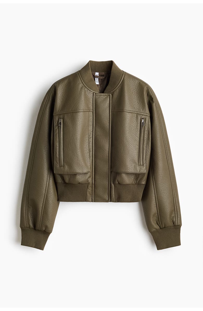H&M Coated Bomber Jacket, Main, color, Dark Khaki Green