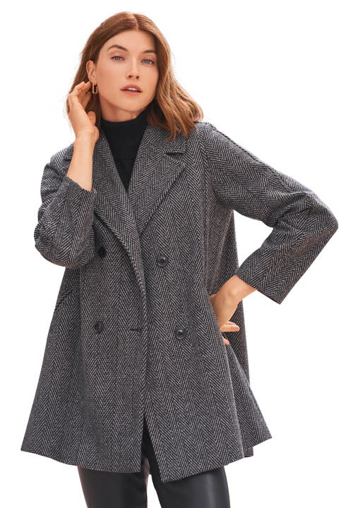 Jessica London A-line Wool Peacoat In Gray